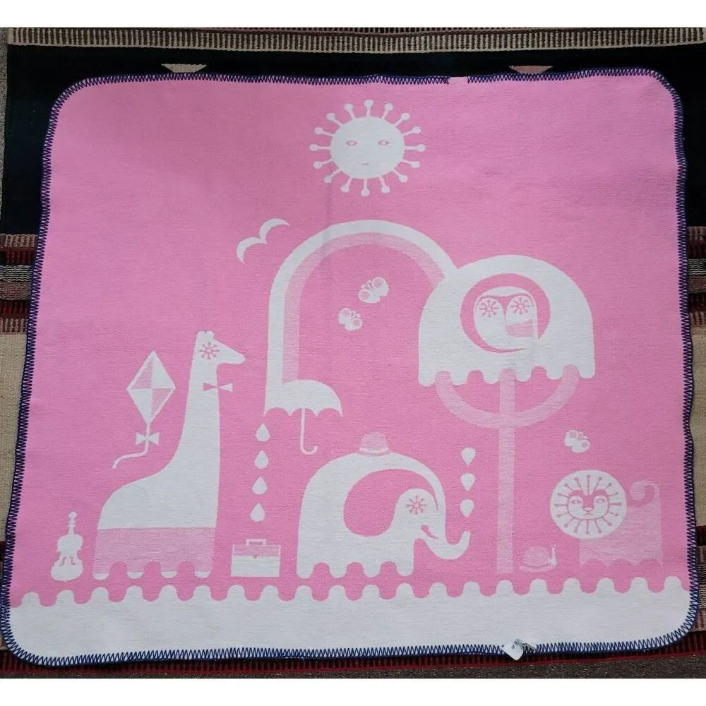 Two Jonathan Adler Junior Cotton‎ Flannel Animal Baby Child Blanket Pink White